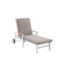 Bain De Soleil Berlin Avec Coussin En Aluminium - Blanc Avec Accoudoirs En Teck Et Coussin Taupe Chiné