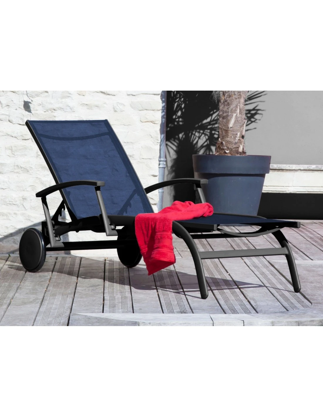 Bain de soleil Élégance - Aluminium - Graphite / Bleu Bain De Soleil Élégance - Aluminium - Graphite / Bleu -Magasin De Jardin Et D'extérieur bain de soleil elegance aluminium et toile au