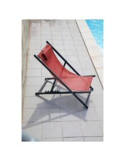 Chilienne Pliante Linea En Aluminium Et Polyester - Graphite / Rouge
