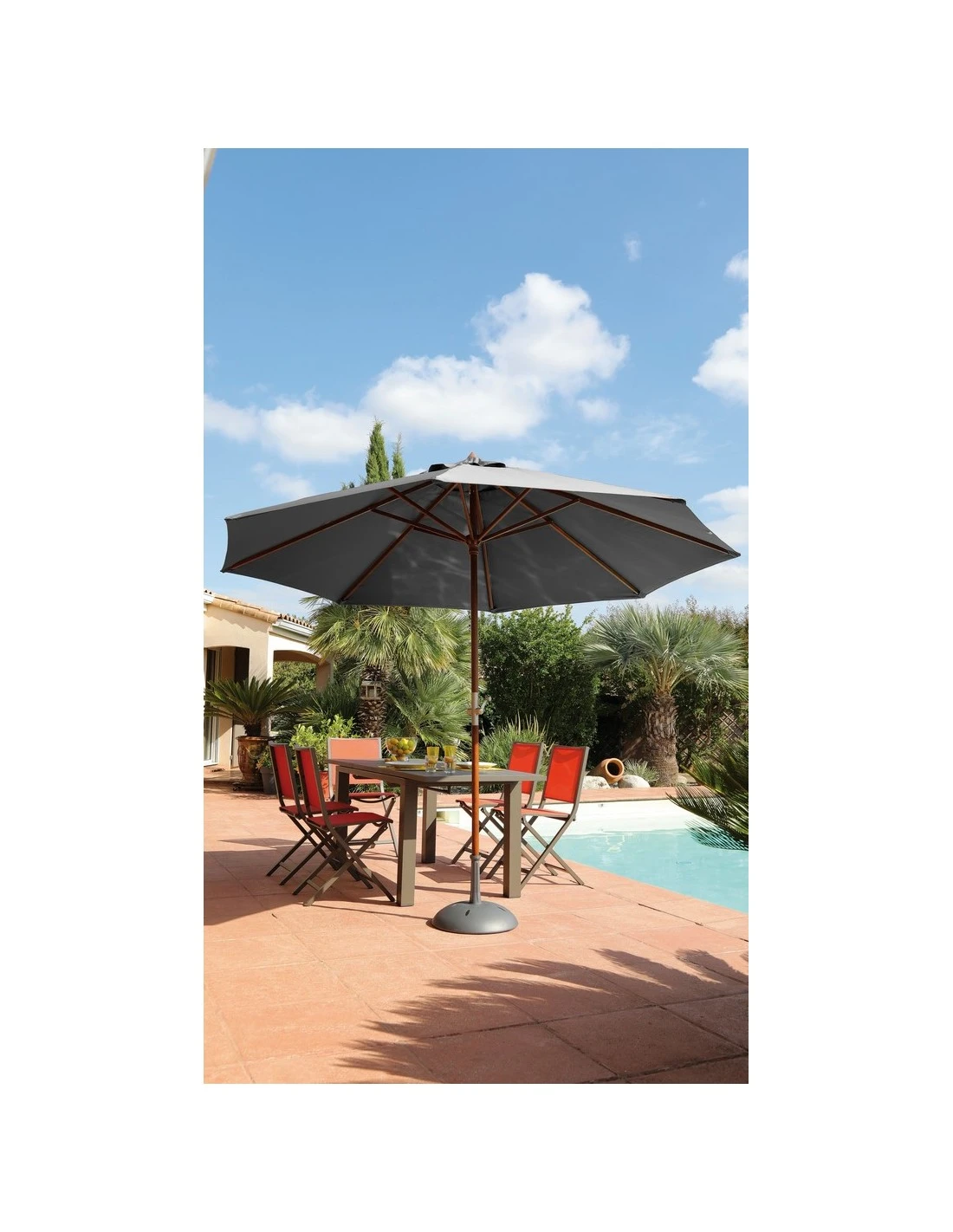 Parasol bois Ø300 cm ouverture à manivelle en 3 coloris - Gris Parasol Bois Ø300 Cm Ouverture à Manivelle En 3 Coloris - Gris -Magasin De Jardin Et D'extérieur parasol bois o300 cm ouverture a manivelle 3 coloris proloisirs 1