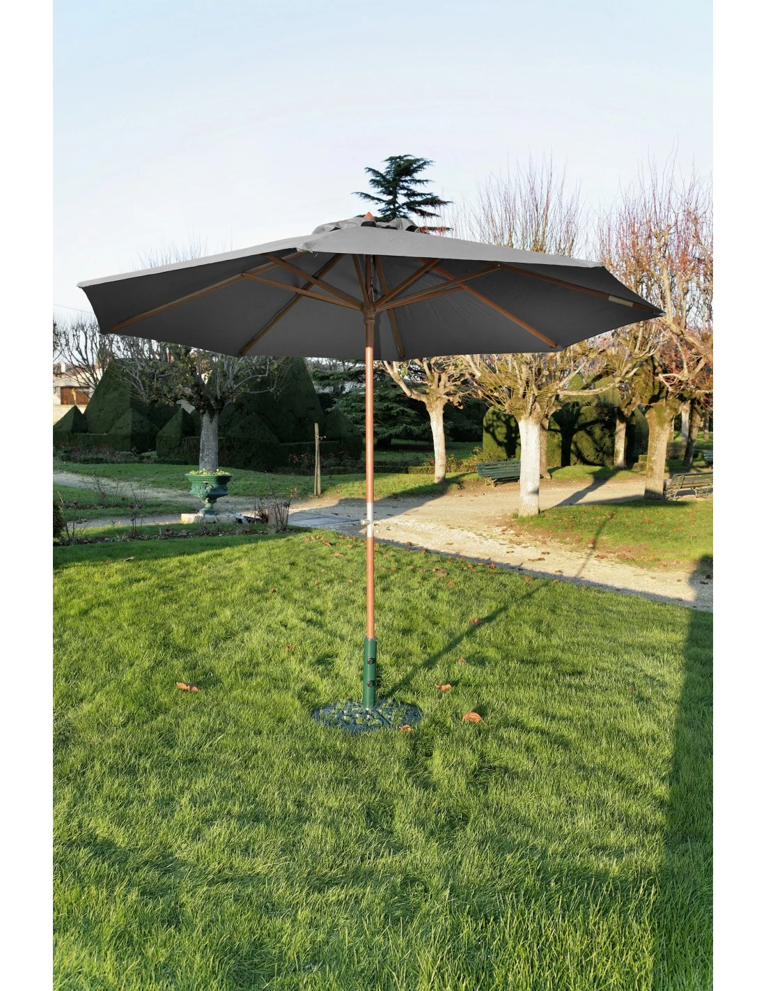 Parasol bois Ø300 cm ouverture à manivelle en 3 coloris - Gris Parasol Bois Ø300 Cm Ouverture à Manivelle En 3 Coloris - Gris -Magasin De Jardin Et D'extérieur parasol bois o300 cm ouverture a manivelle 3 coloris proloisirs 2