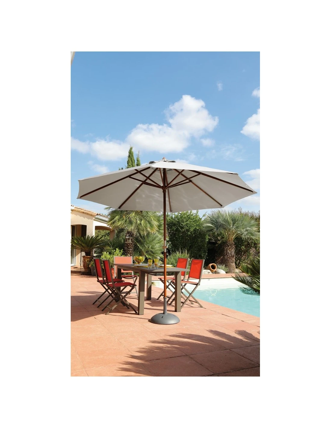 Parasol bois Ø300 cm ouverture à manivelle en 3 coloris - Ecru Parasol Bois Ø300 Cm Ouverture à Manivelle En 3 Coloris - Ecru -Magasin De Jardin Et D'extérieur parasol bois o300 cm ouverture a manivelle 3 coloris proloisirs 4