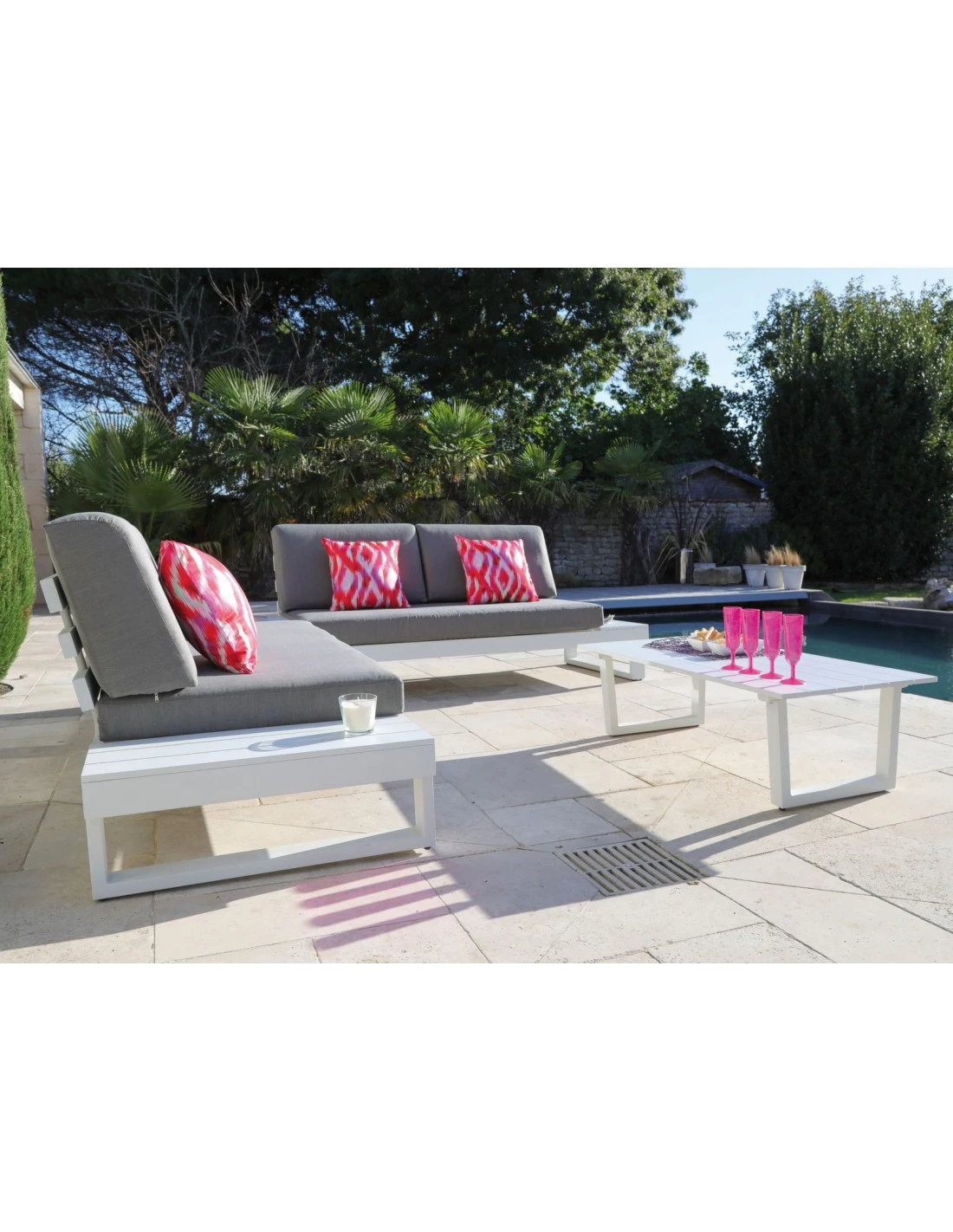 Salon d'angle Staten avec tablettes - Blanc Salon D'angle Staten Avec Tablettes - Blanc -Magasin De Jardin Et D'extérieur salon d angle staten avec tablettes coloris au choix 1