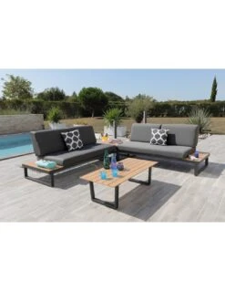 Salon D'angle Staten Avec Tablettes - Graphite / Oak