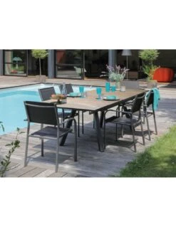 Table De Jardin Agra 150/200/250 Cm - Plateau à Lames HPL Fundermax - Graphite / Wood -Magasin De Jardin Et D'extérieur table de jardin agra 150200250 cm plateau a lames hpl fundermax graphite wood 2
