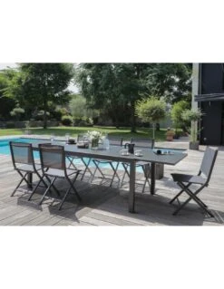 Table De Jardin Elise Extensible - 8 à 12 Places - Aluminium Et Verre - Graphite / Gris -Magasin De Jardin Et D'extérieur table de jardin elise extensible 8 a 12 places aluminium et verre 3