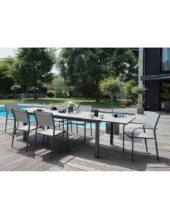 Table De Jardin Elise Extensible - 8 à 12 Places - Aluminium Et Verre - Graphite / Gris -Magasin De Jardin Et D'extérieur table de jardin elise extensible 8 a 12 places aluminium et verre 4